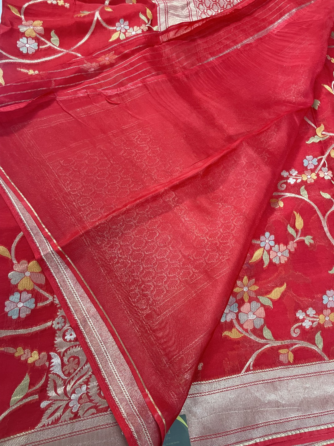 Red Floral Meenakari Soft Organza Saree