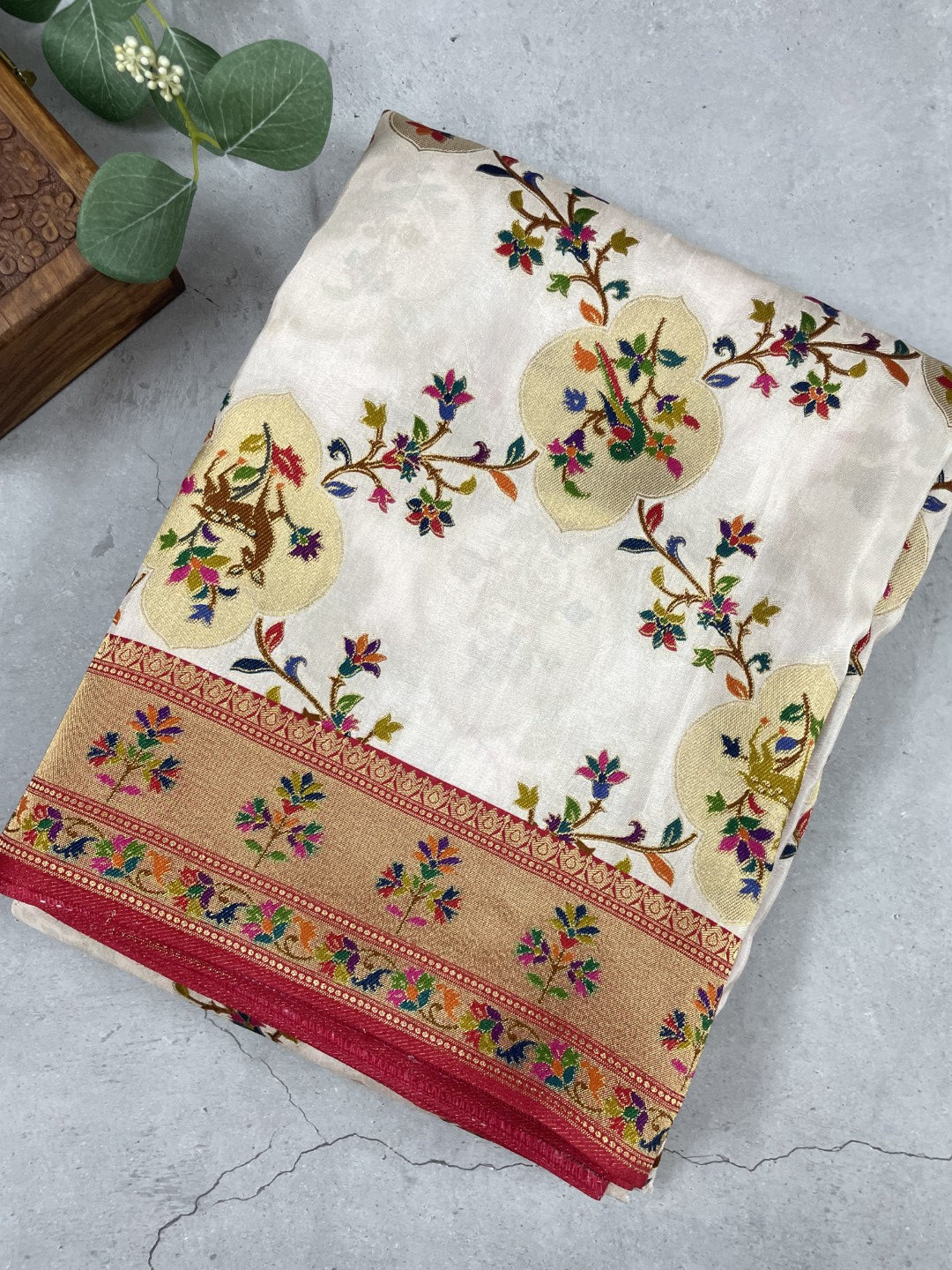 White Pashmina Pure Dola Silk Saree