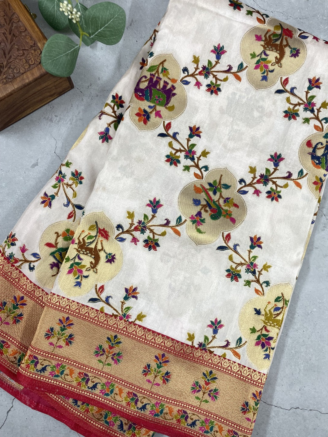 White Pashmina Pure Dola Silk Saree