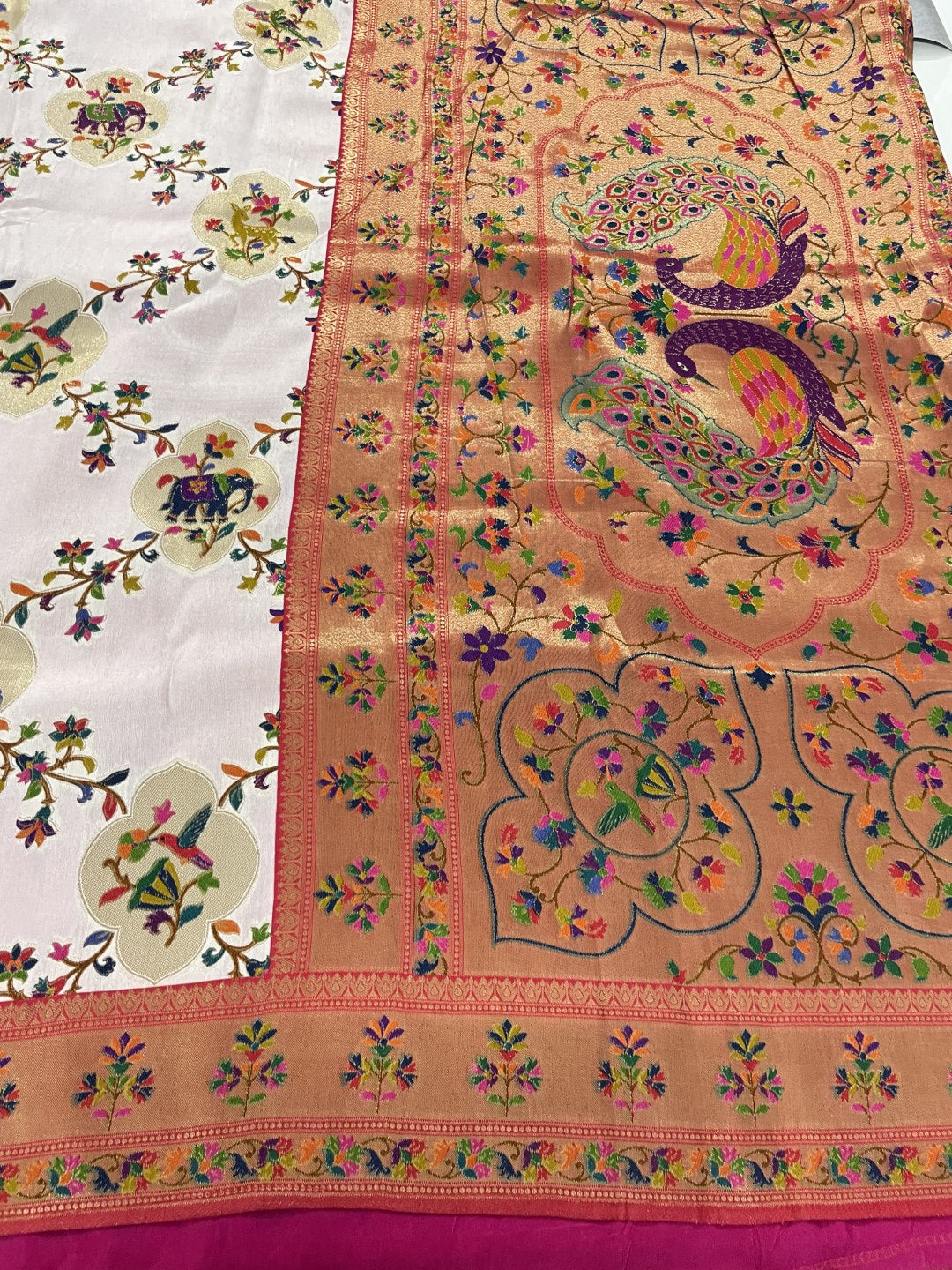 White Pashmina Pure Dola Silk Saree