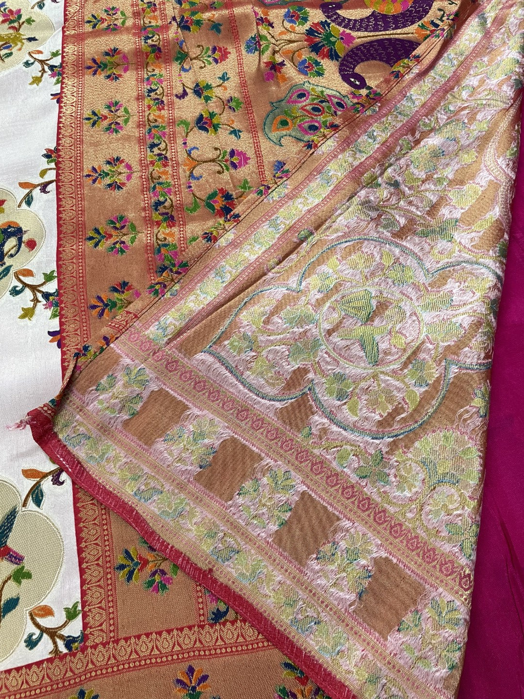 White Pashmina Pure Dola Silk Saree