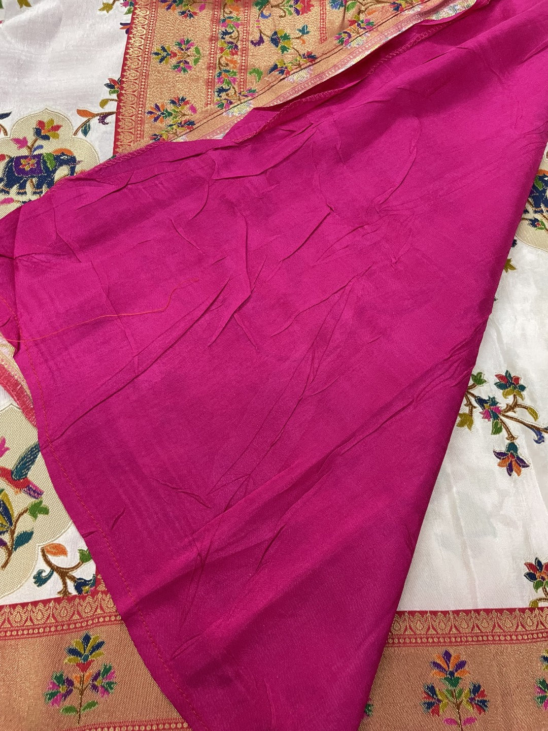 White Pashmina Pure Dola Silk Saree