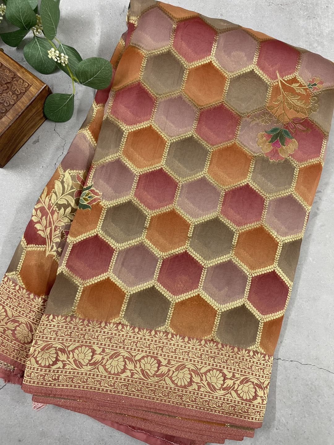 Peach Rangkat Organza Saree