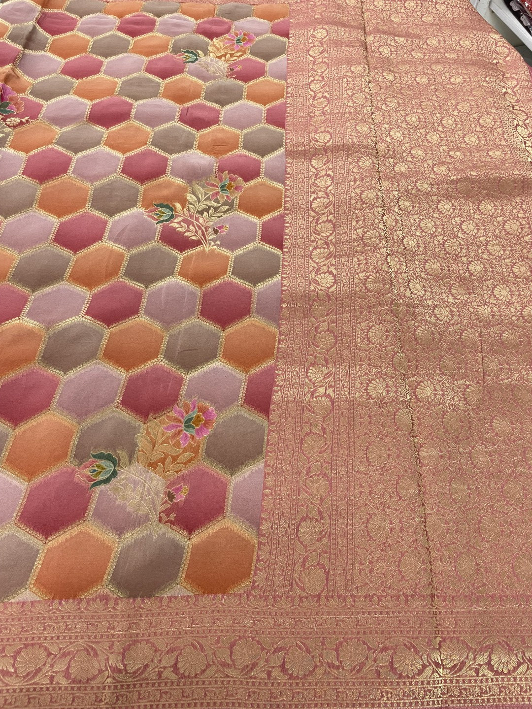 Peach Rangkat Organza Saree