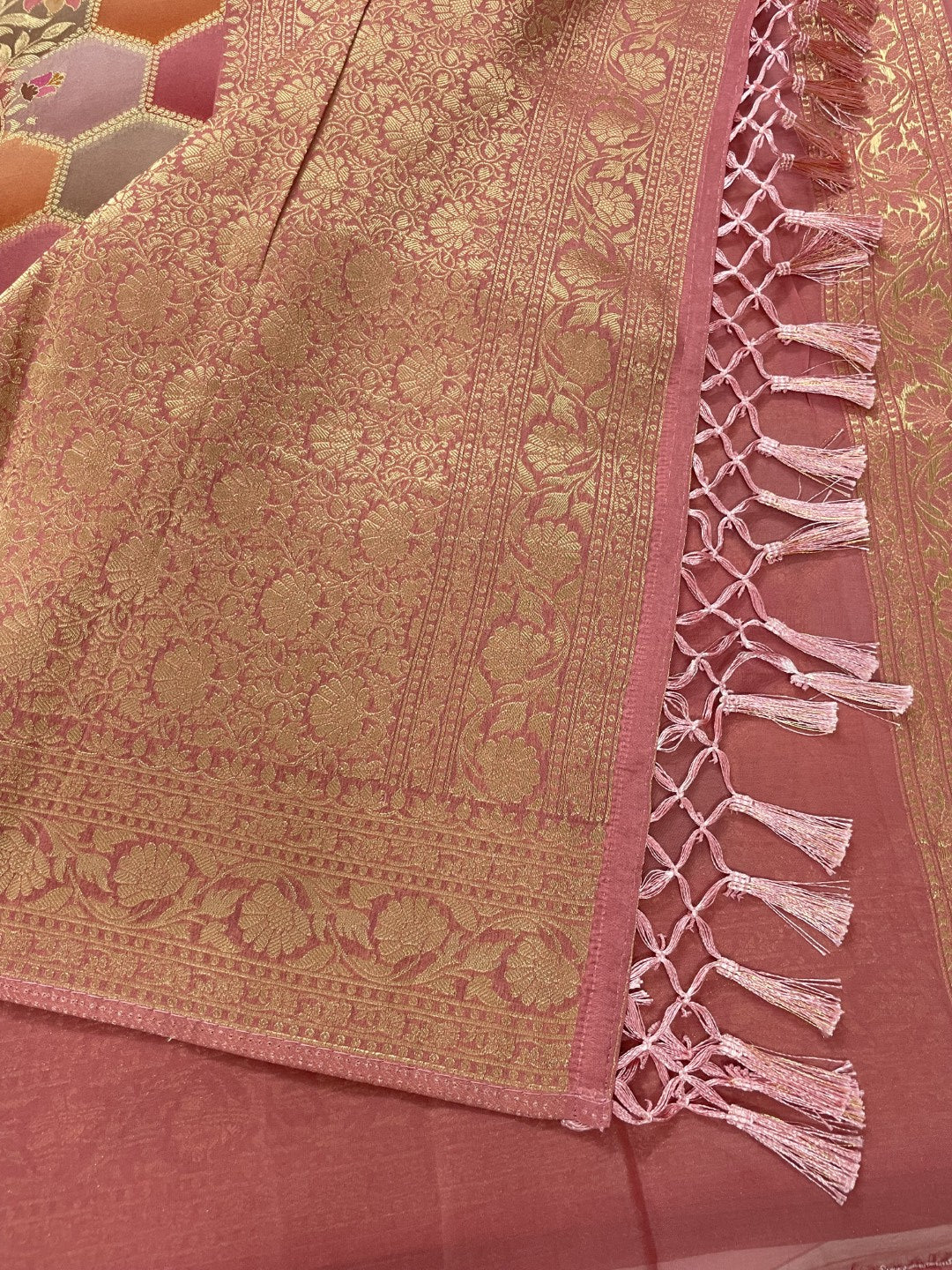 Peach Rangkat Organza Saree