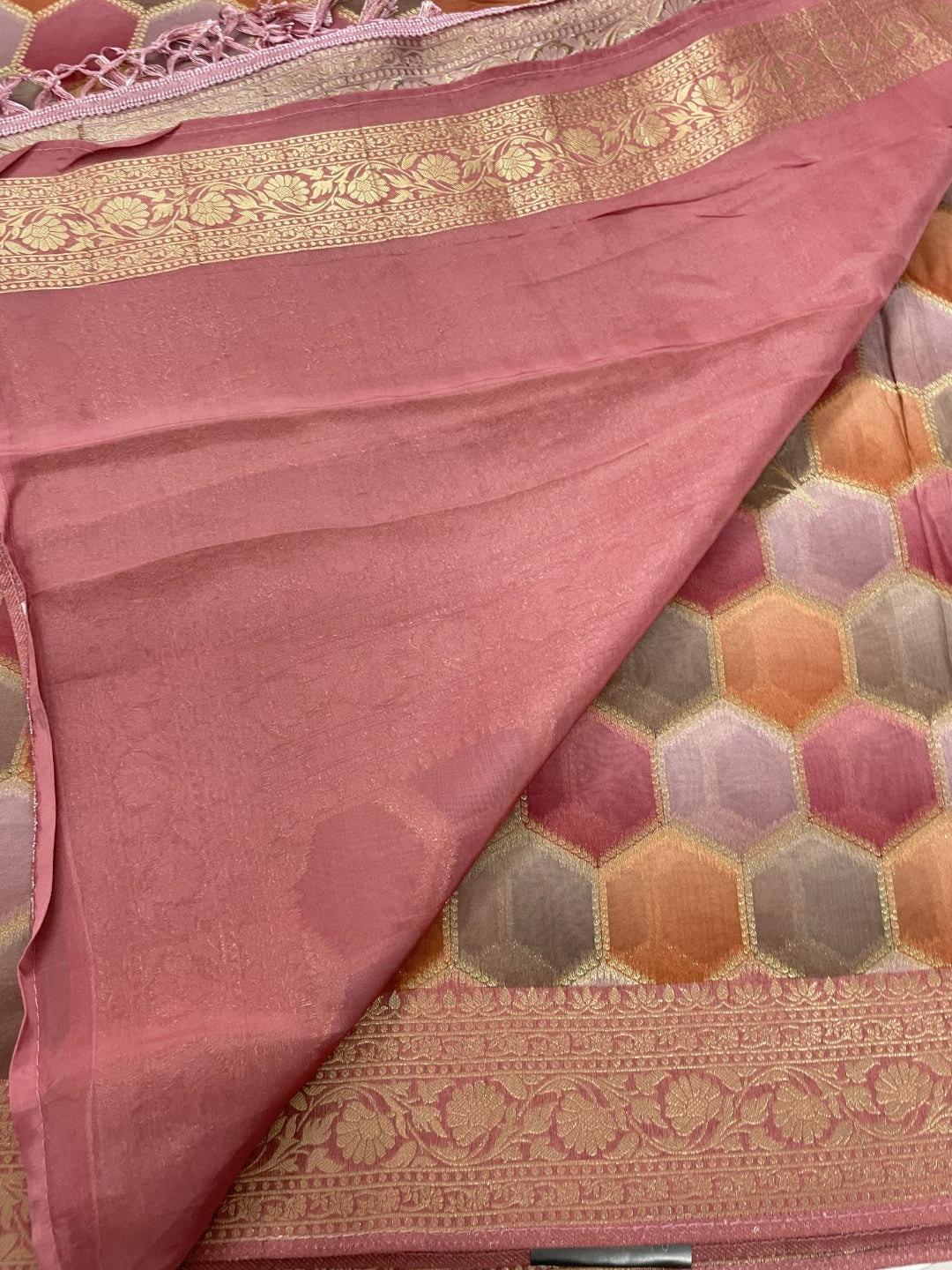 Peach Rangkat Organza Saree