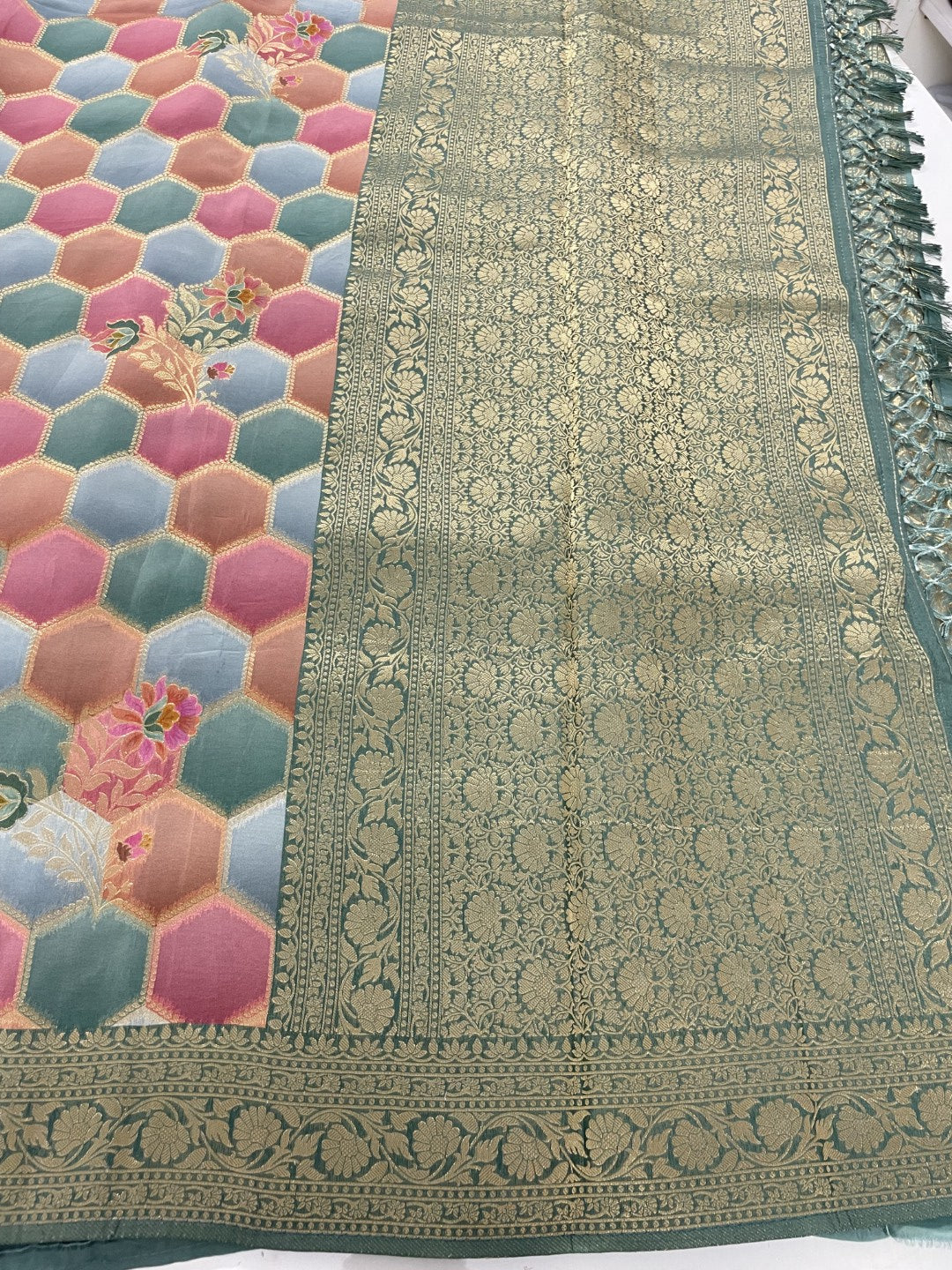 Dusty Blue Rangkat Organza Saree
