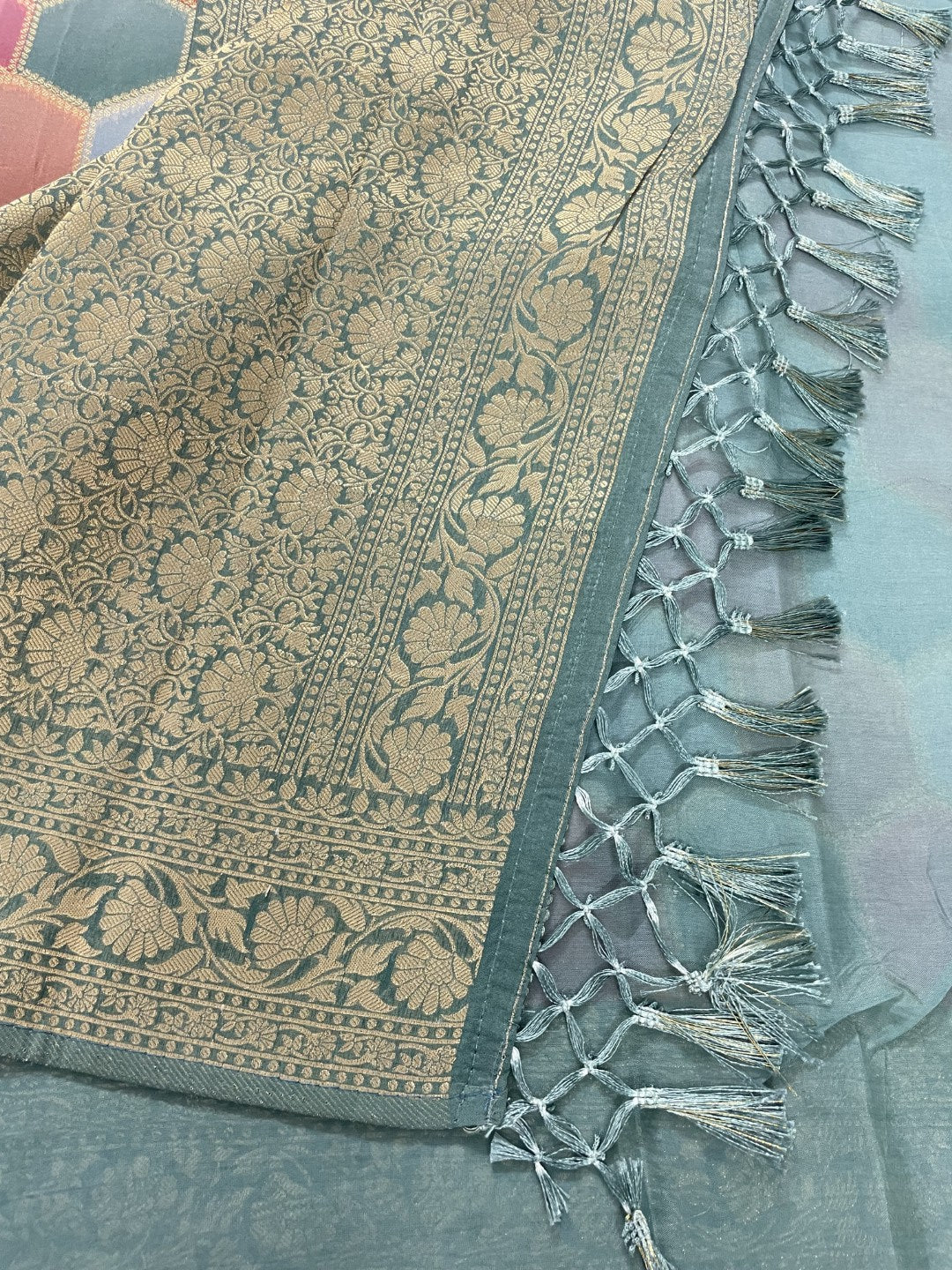 Dusty Blue Rangkat Organza Saree