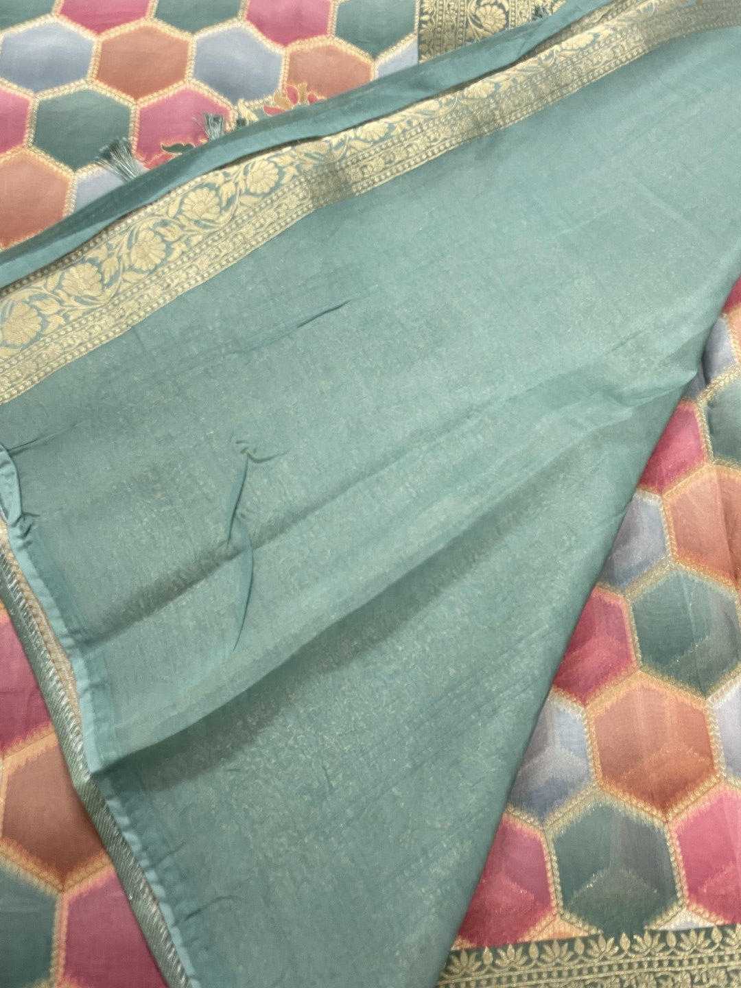 Dusty Blue Rangkat Organza Saree