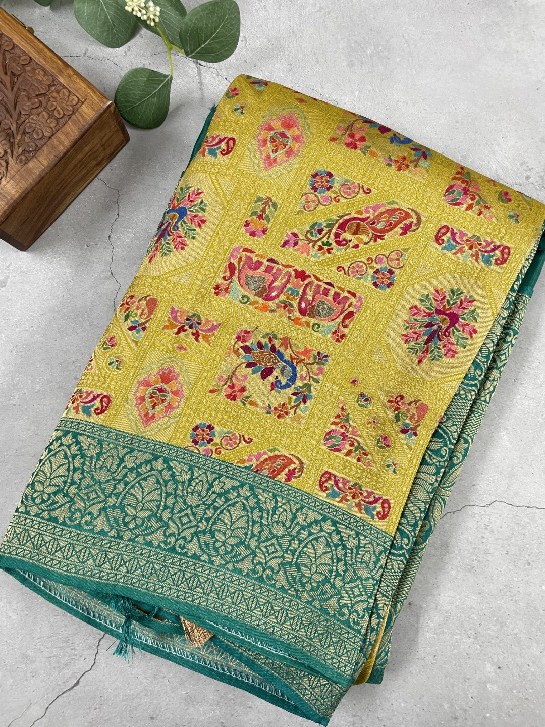 Yellow Pashmina Tissue Silk Saree
