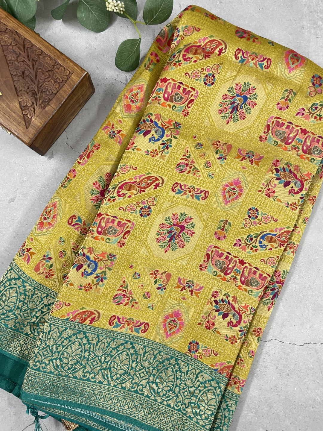 Yellow Pashmina Tissue Silk Saree