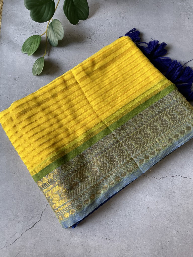 Yellow Kanchi Border Mul Cotton Saree