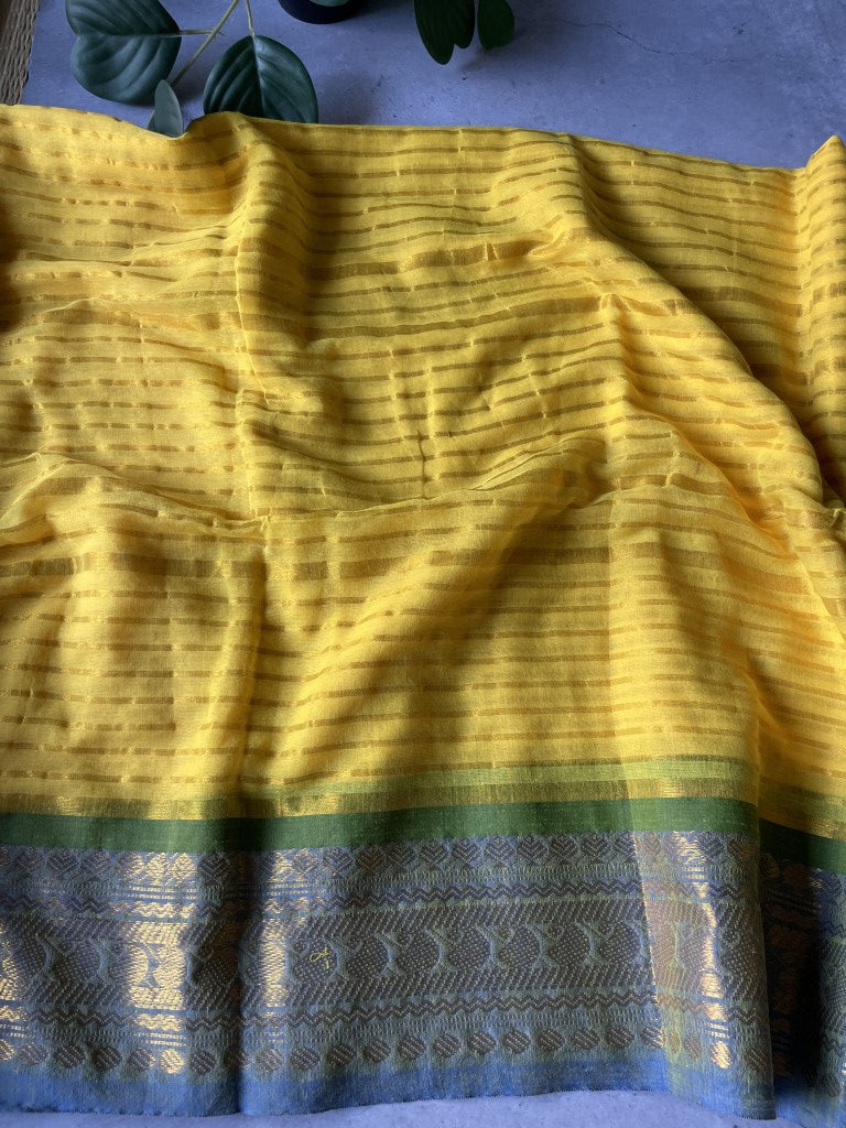 Yellow Kanchi Border Mul Cotton Saree