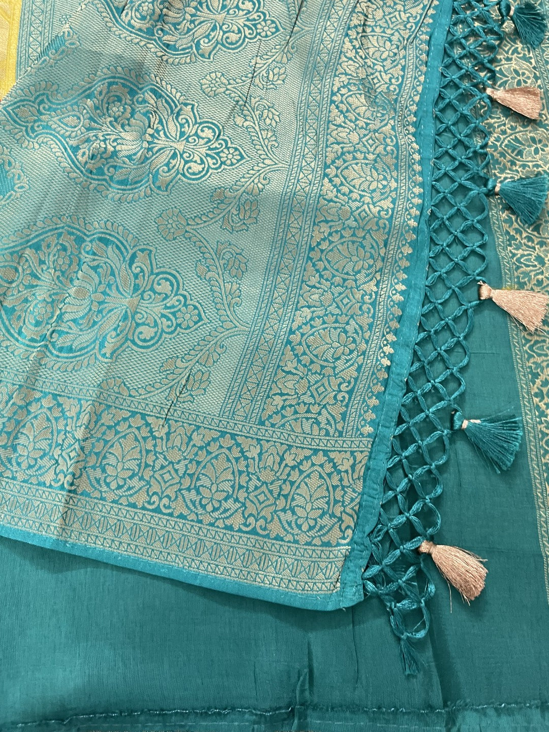 Yellow Pashmina Tissue Silk Saree
