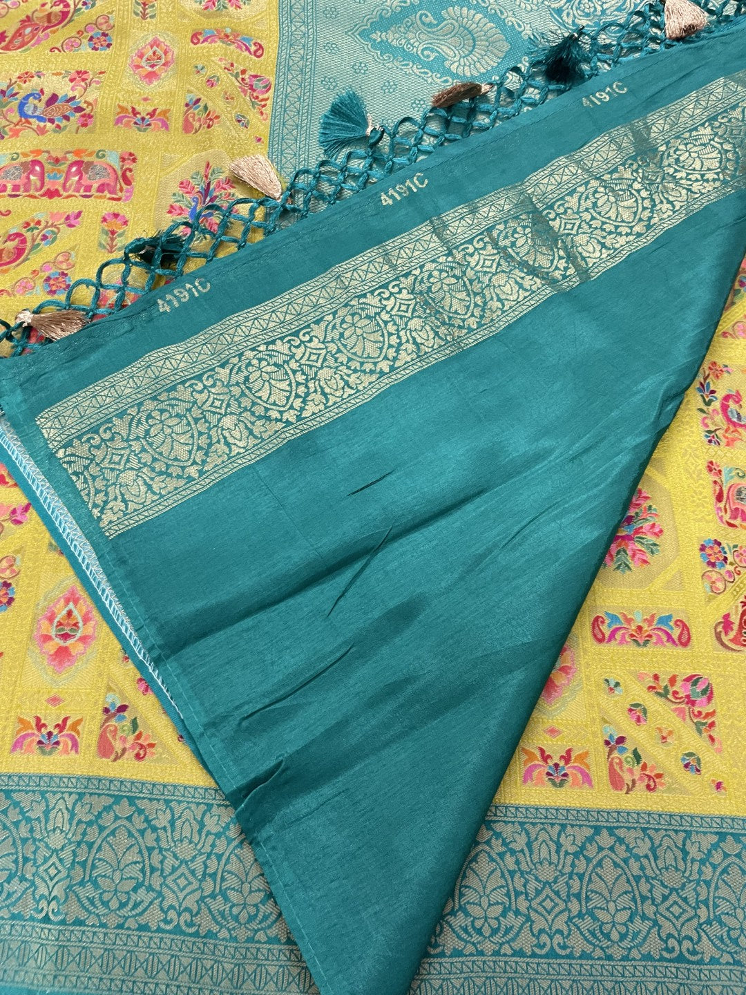 Yellow Pashmina Tissue Silk Saree