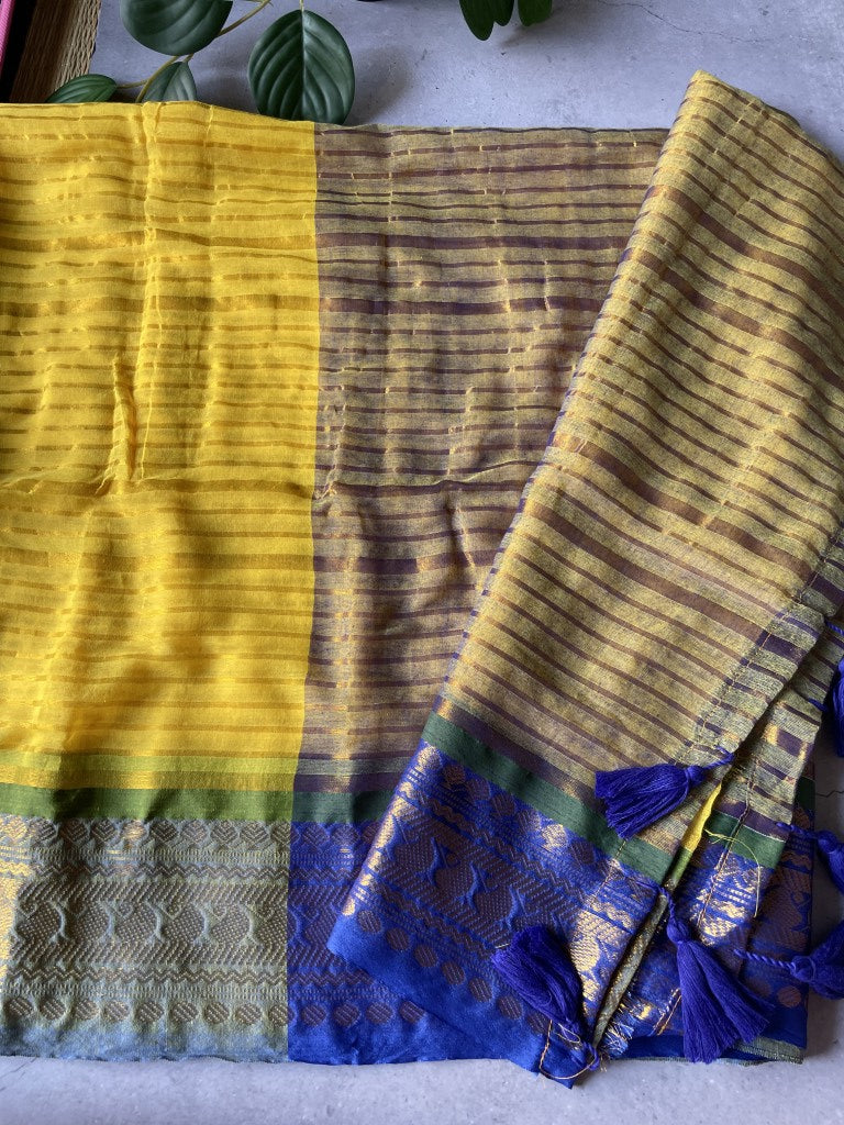 Yellow Kanchi Border Mul Cotton Saree