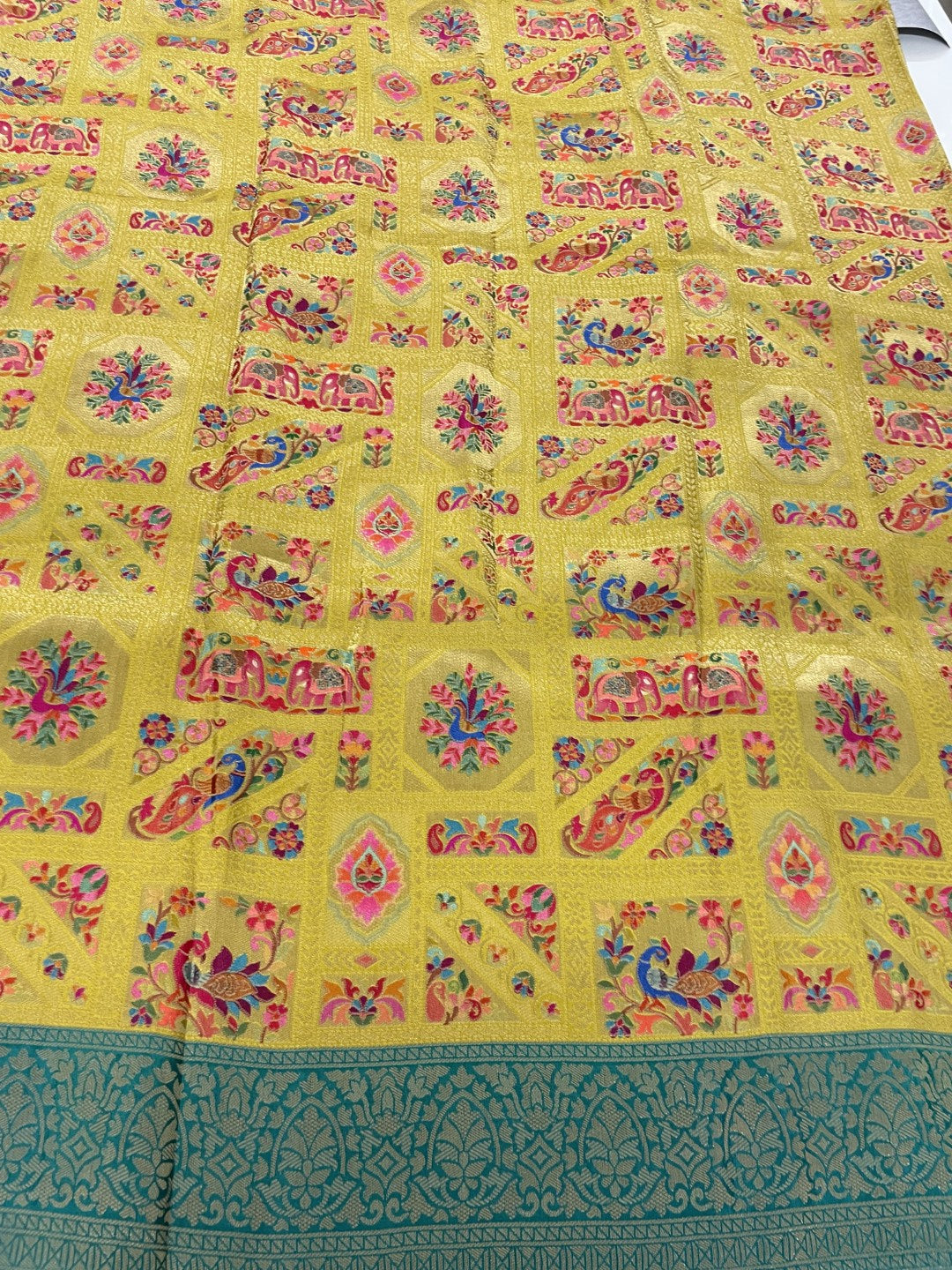 Yellow Pashmina Tissue Silk Saree