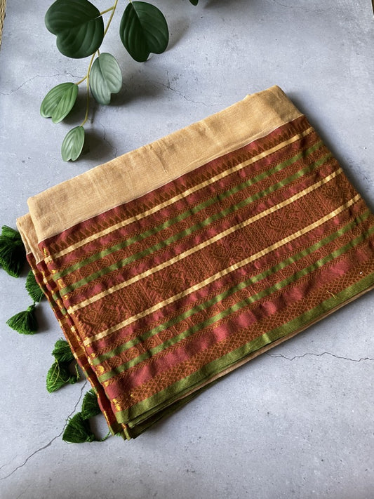 Cream Kanchi Border Mul Cotton Saree