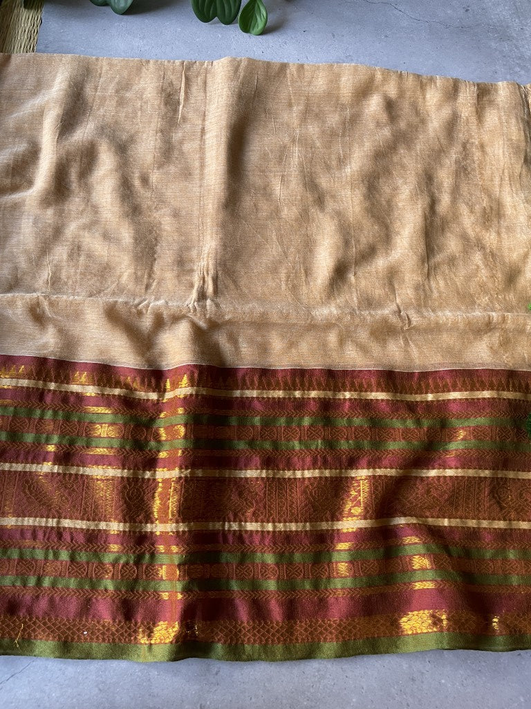 Cream Kanchi Border Mul Cotton Saree