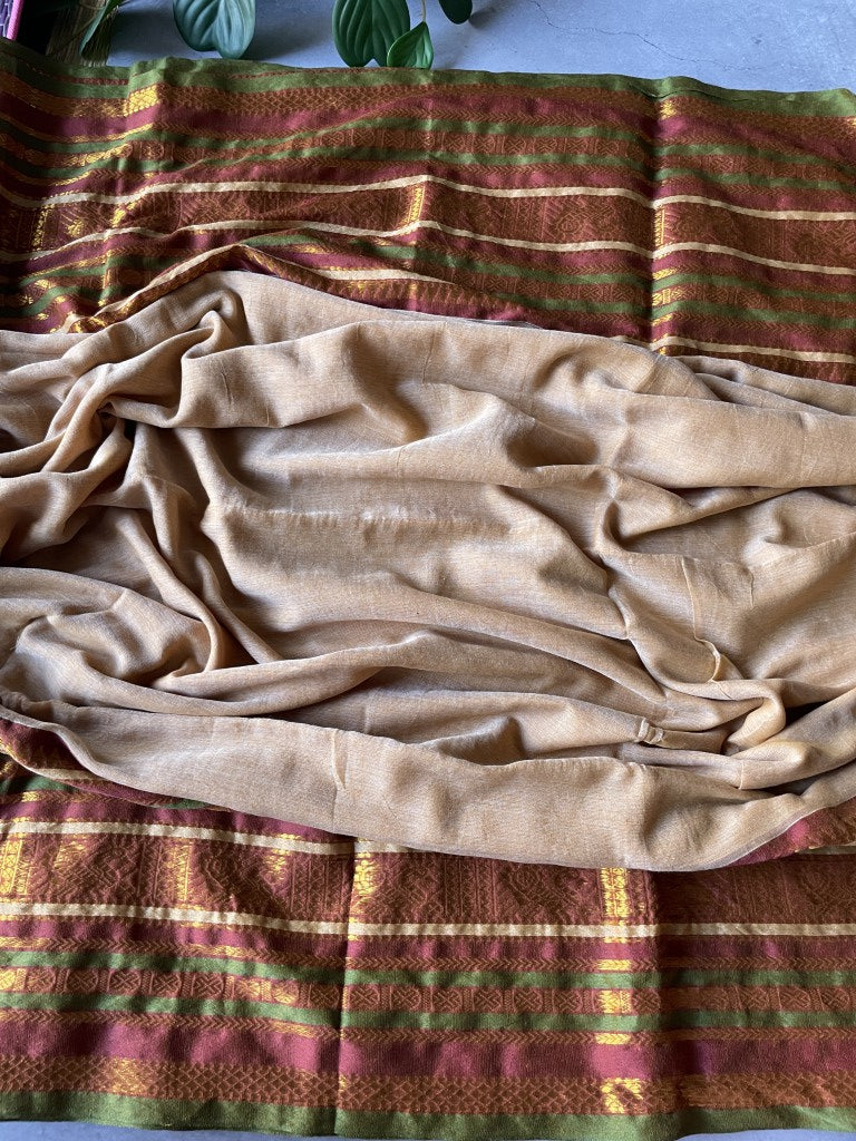 Cream Kanchi Border Mul Cotton Saree