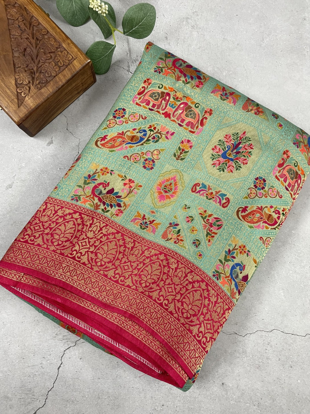 Green Pashmina Tissue Silk Saree