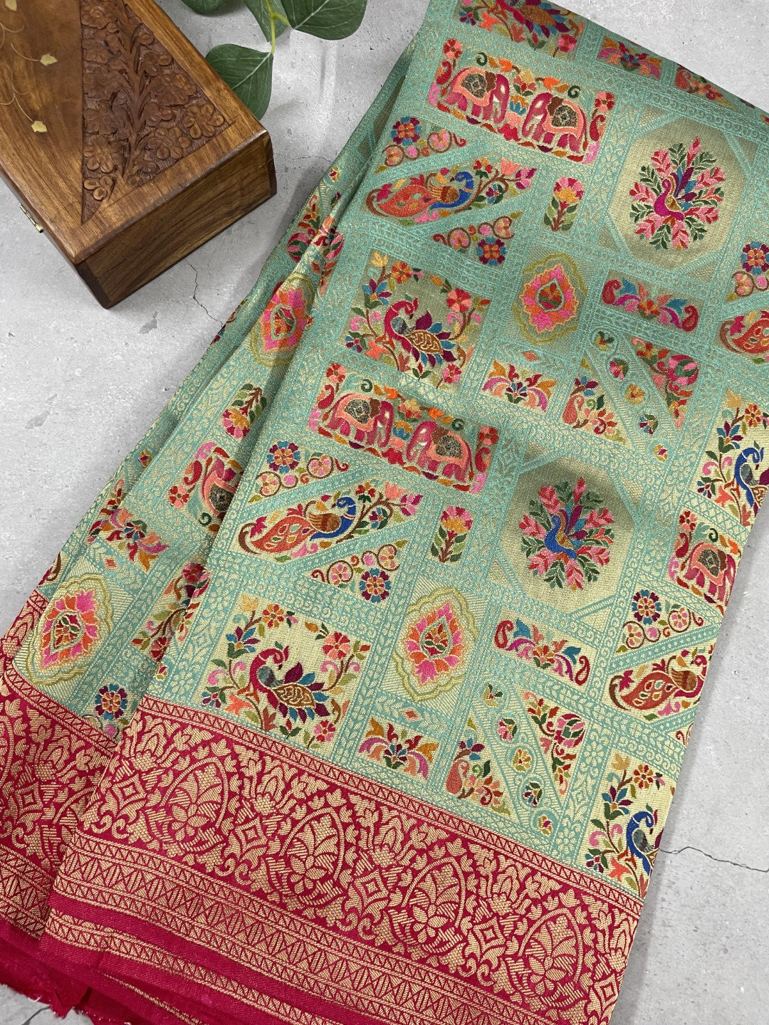 Green Pashmina Tissue Silk Saree