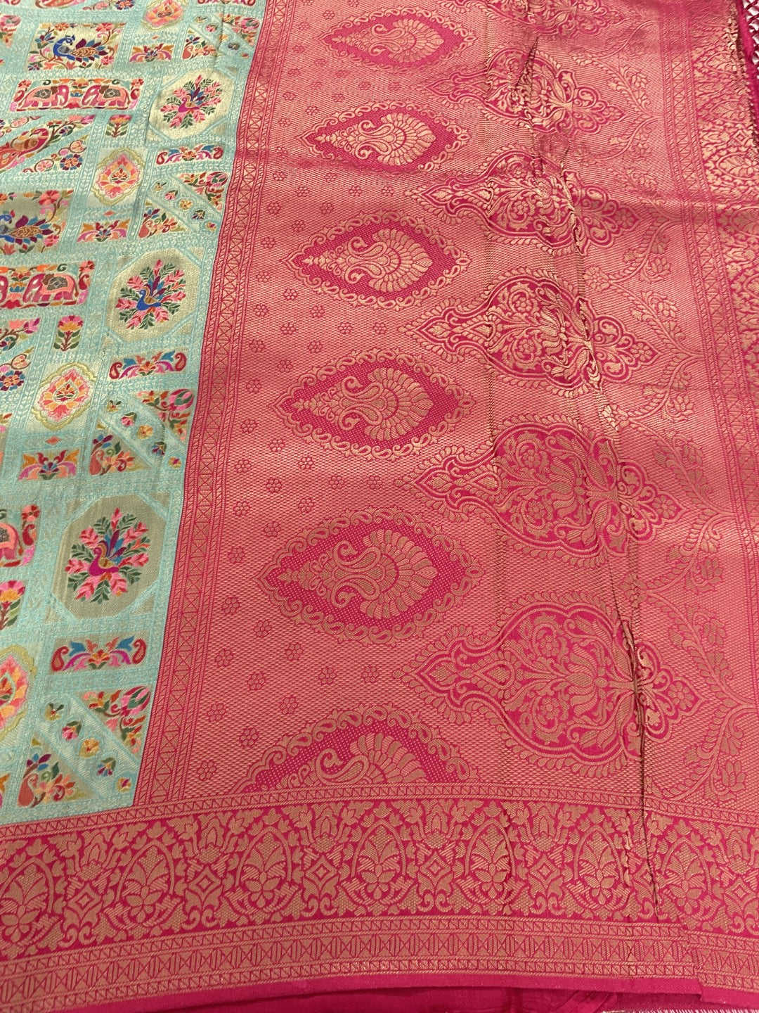 Green Pashmina Tissue Silk Saree