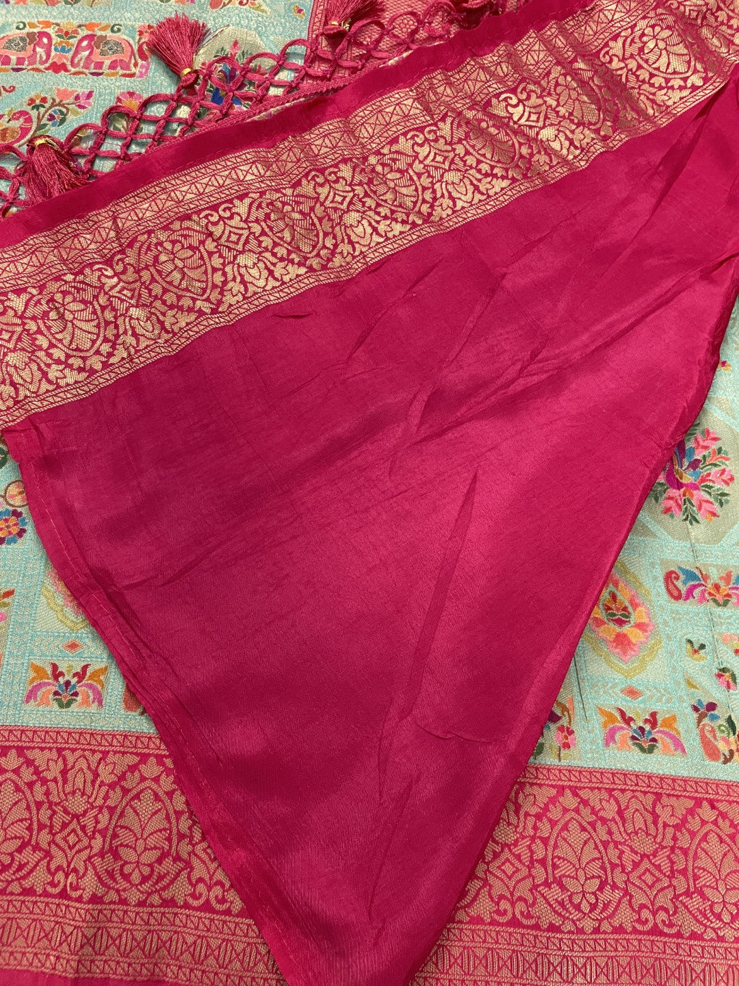 Green Pashmina Tissue Silk Saree