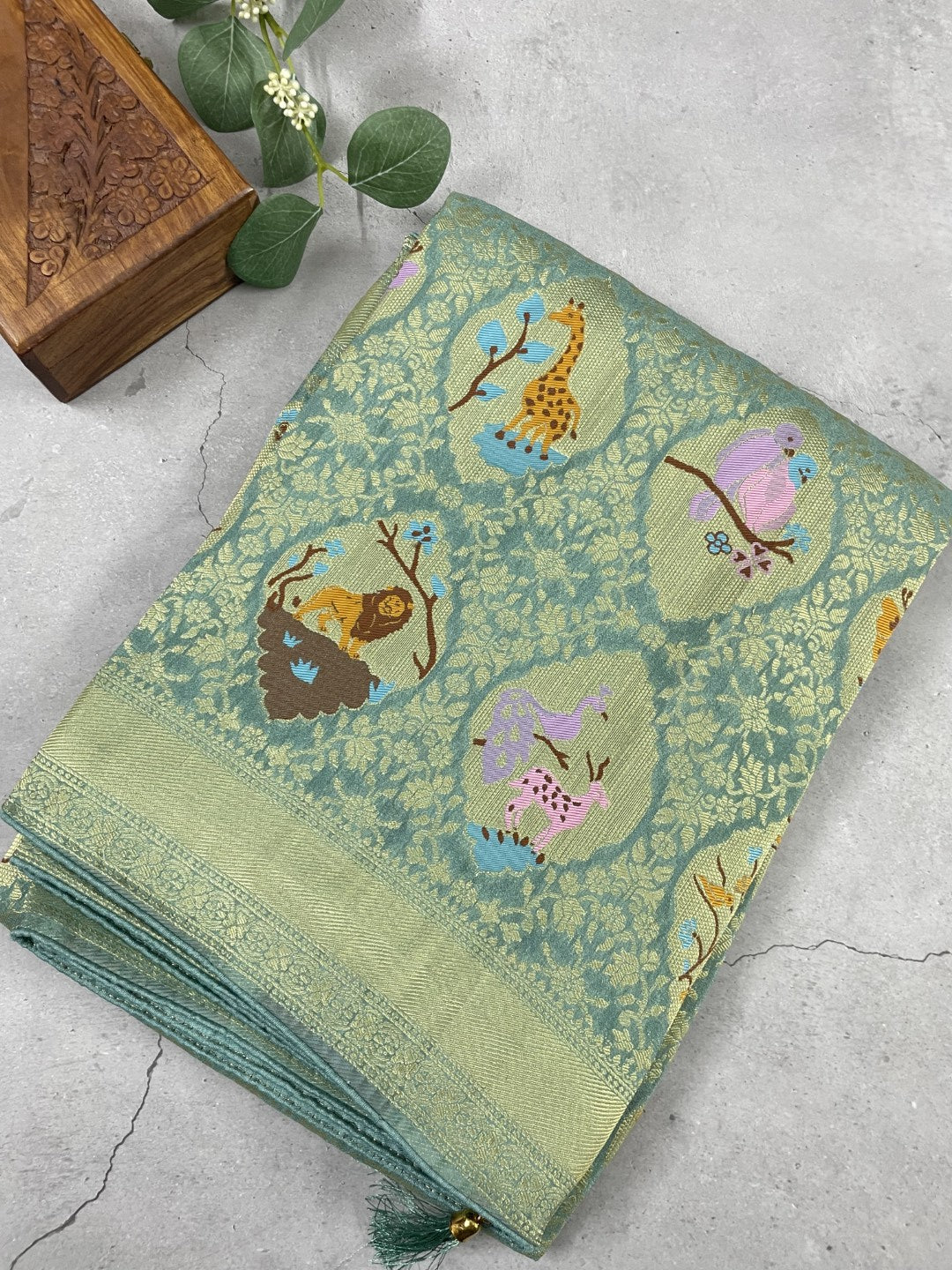 Green Jungle Tissue Dola Silk Saree