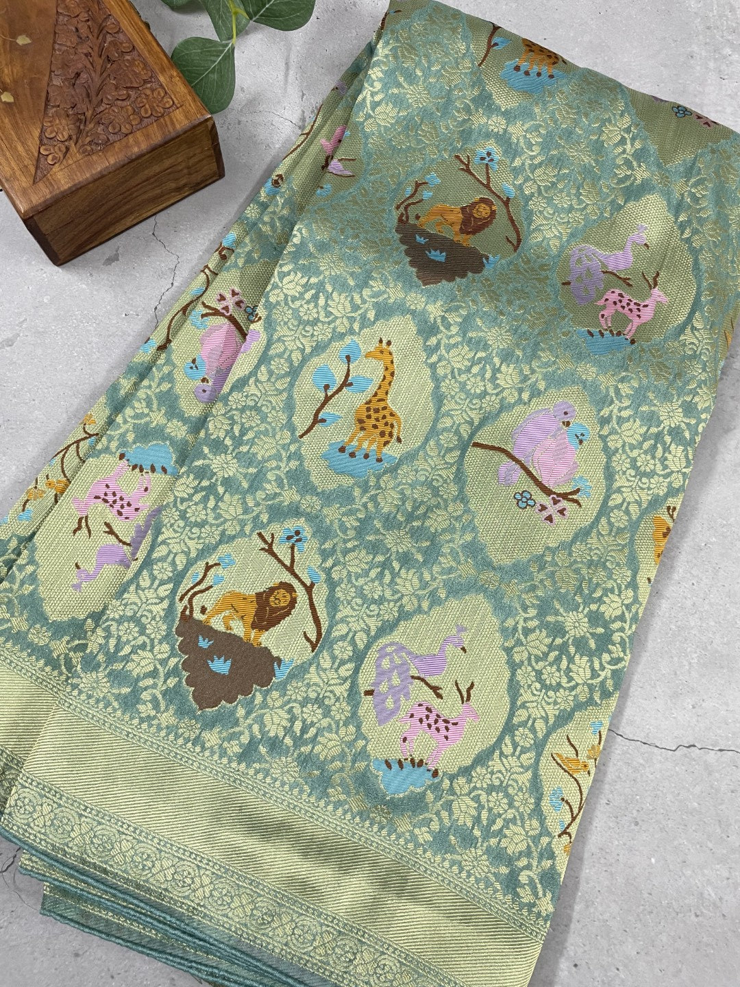 Green Jungle Tissue Dola Silk Saree