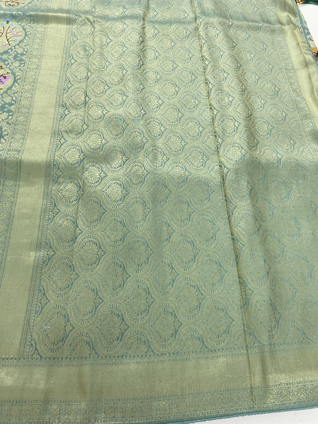 Green Jungle Tissue Dola Silk Saree