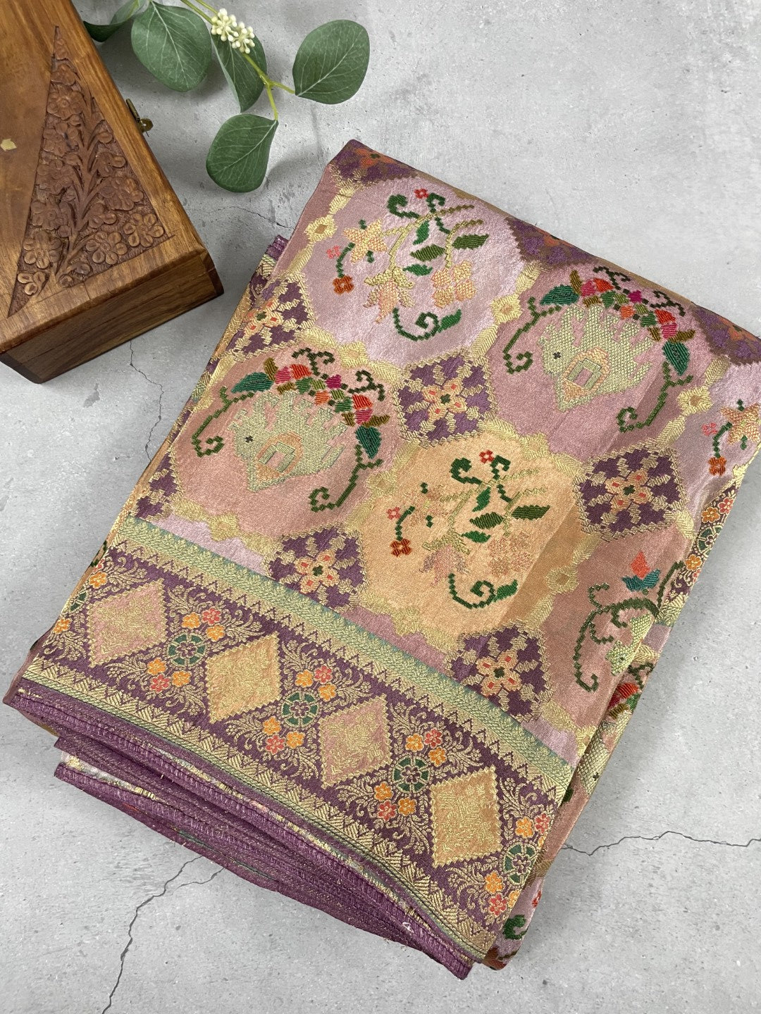 Mauve Pashmina Pure Tissue Dola Silk Saree