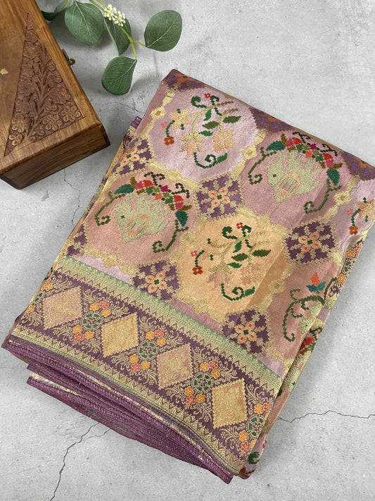 Mauve Pashmina Pure Tissue Dola Silk Saree