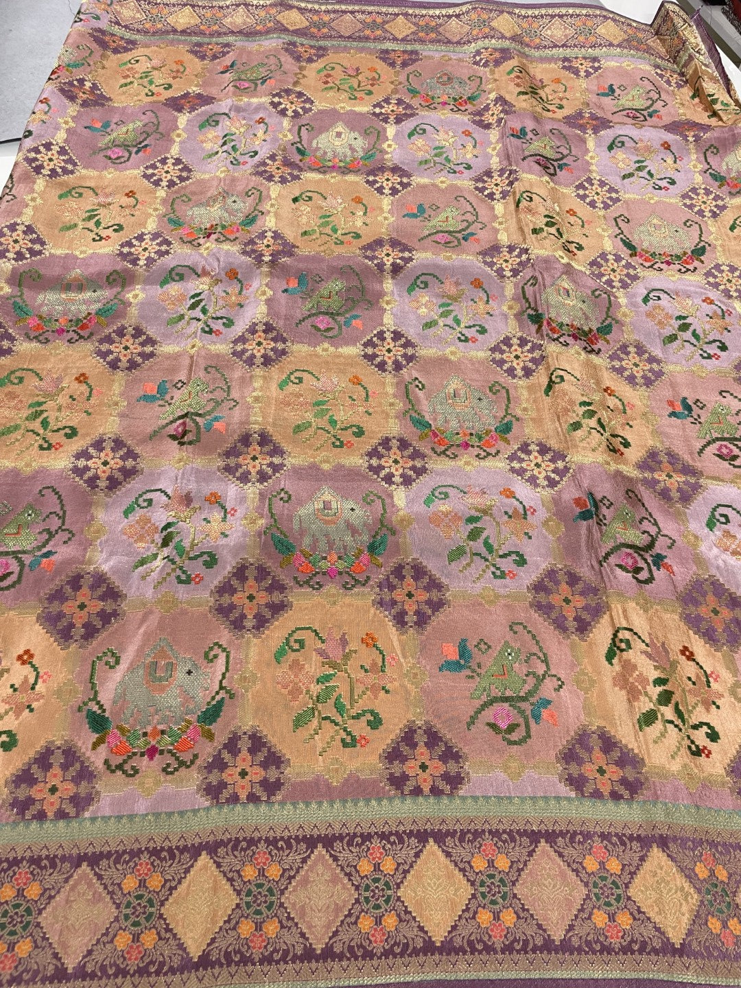 Mauve Pashmina Pure Tissue Dola Silk Saree