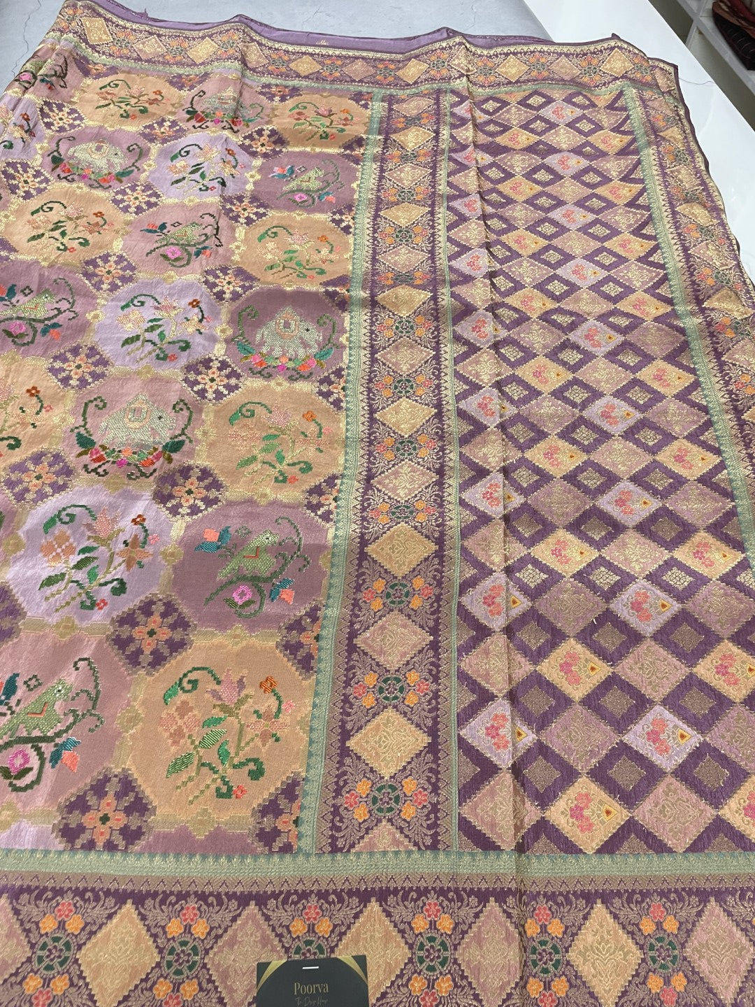 Mauve Pashmina Pure Tissue Dola Silk Saree