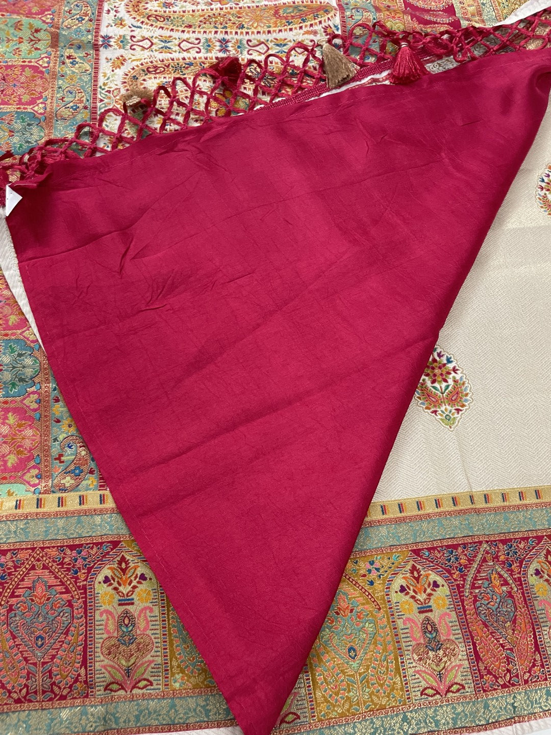 Off White Pashmina Tissue Silk Saree