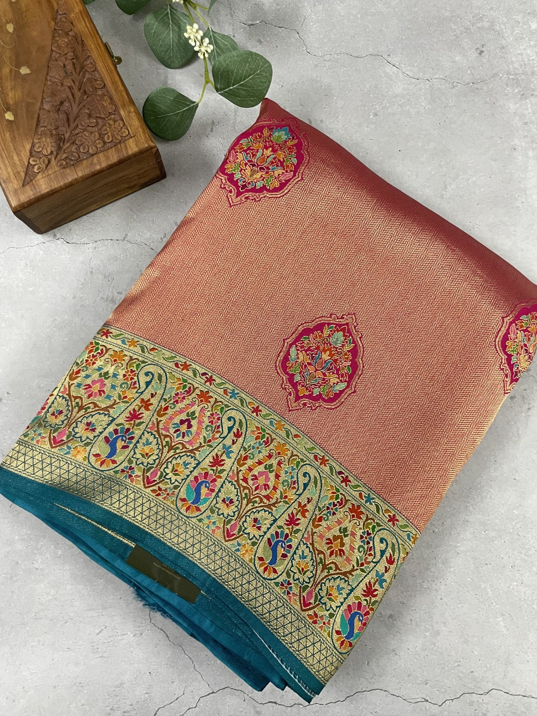Pink Pashmina Tissue Silk Saree