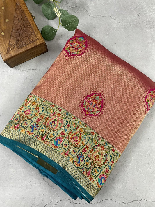 Pink Pashmina Tissue Silk Saree