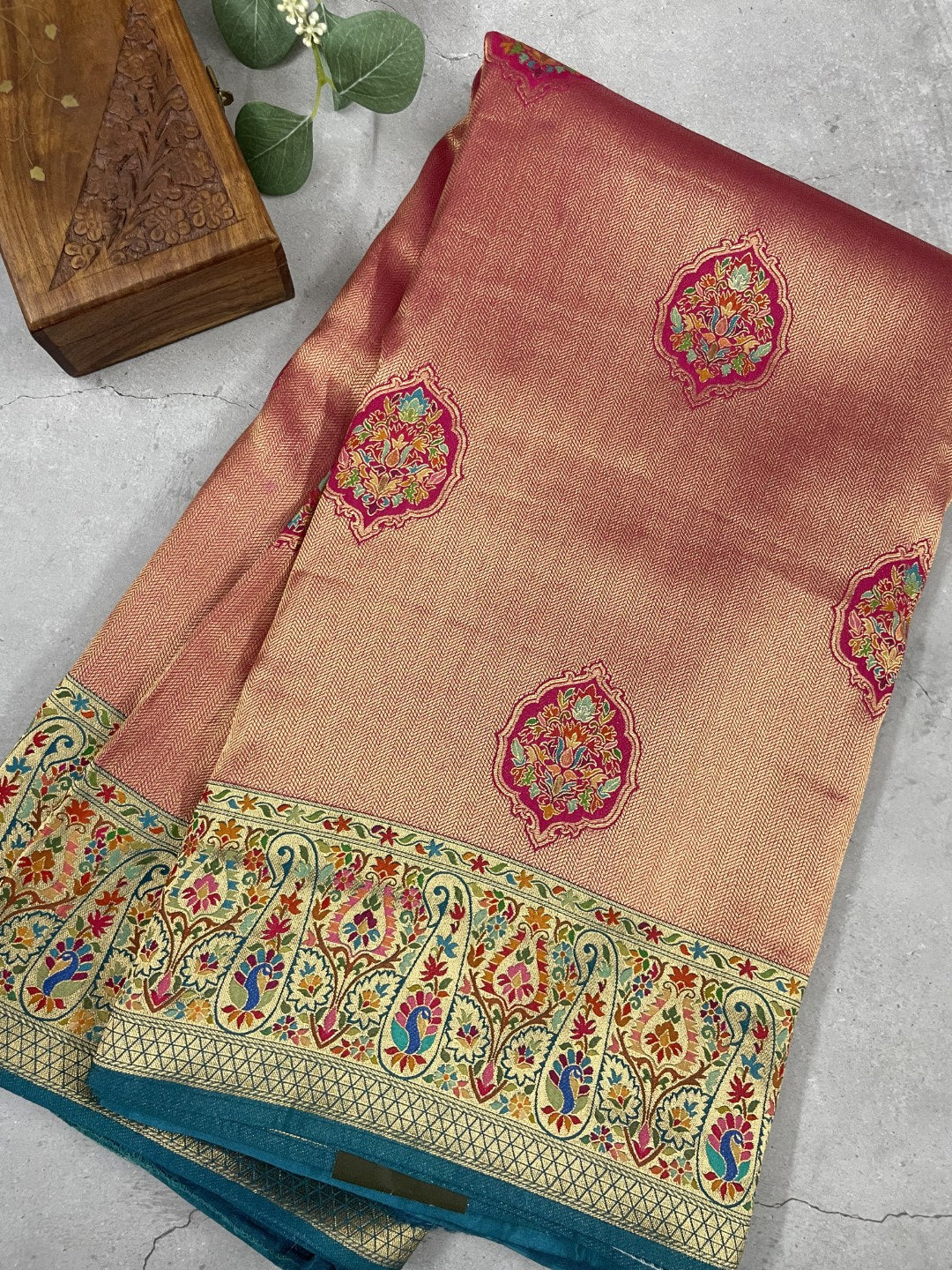 Pink Pashmina Tissue Silk Saree