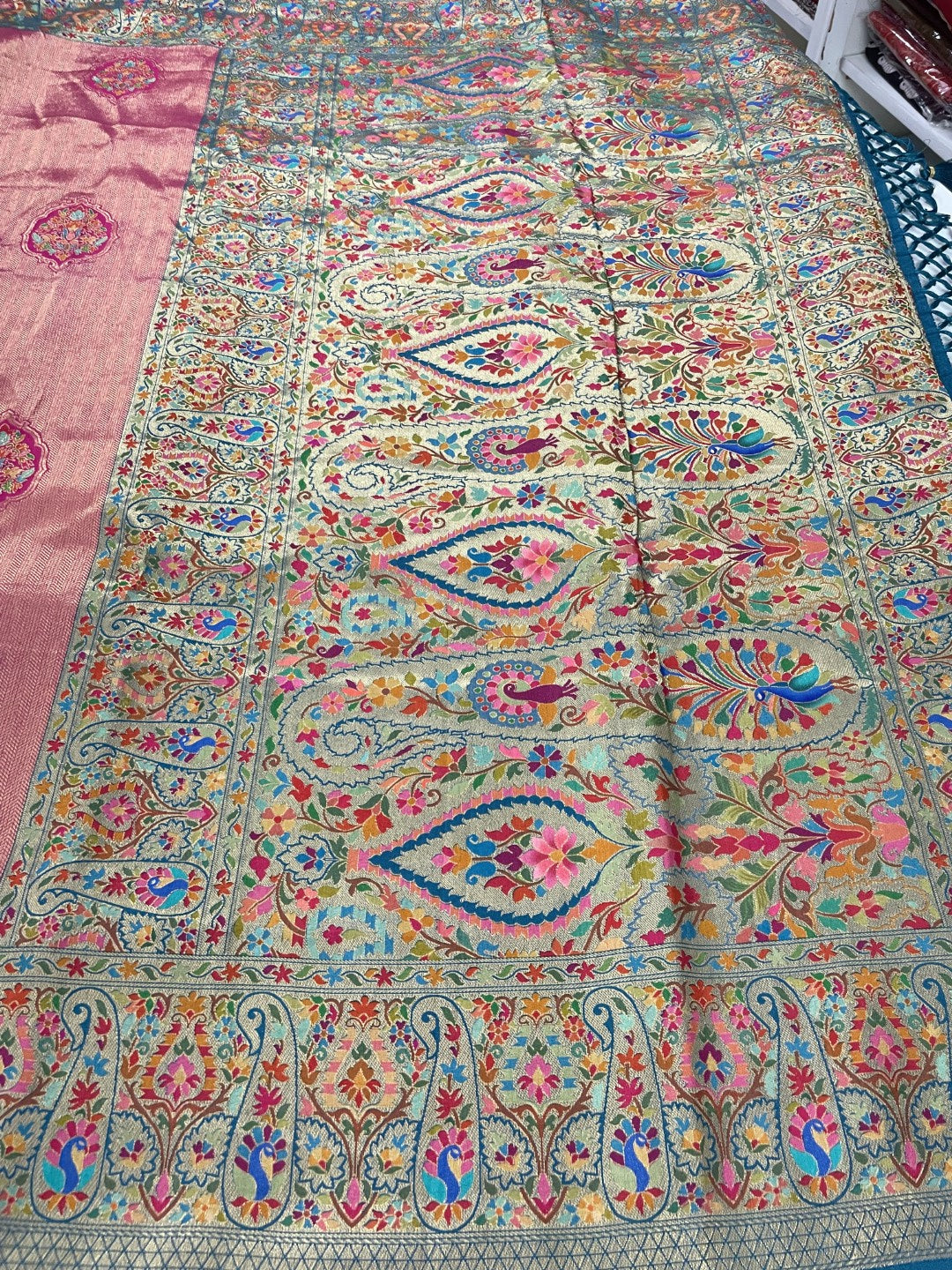 Pink Pashmina Tissue Silk Saree