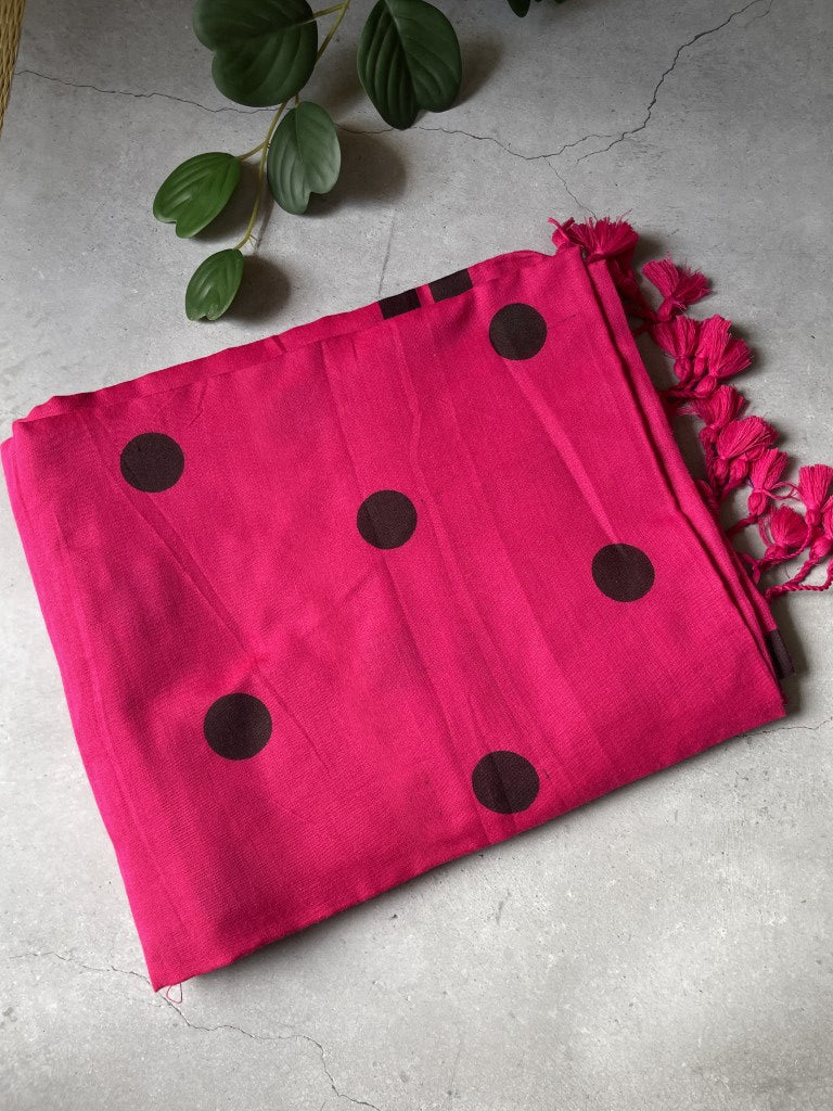 Pink Polka Khadi Mul Cotton Saree