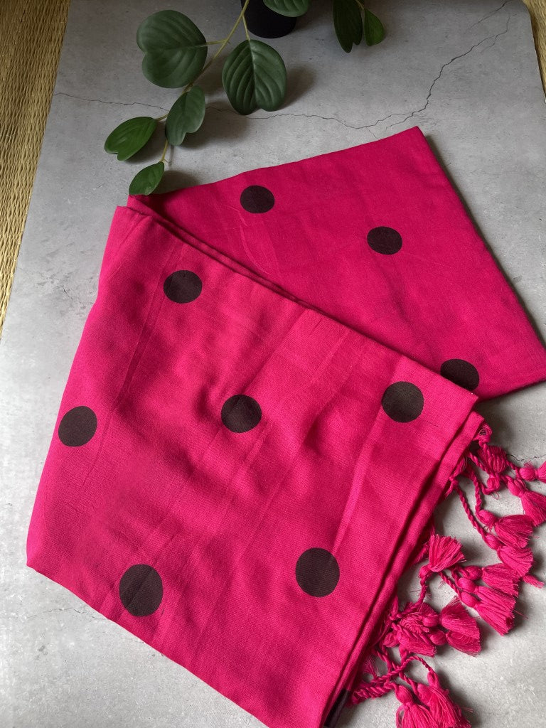 Pink Polka Khadi Mul Cotton Saree
