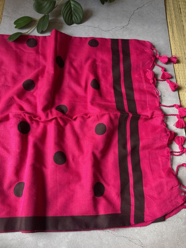 Pink Polka Khadi Mul Cotton Saree