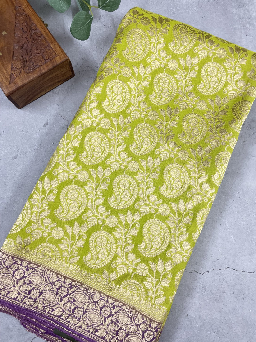 Green N Purple Crepe Georgette Saree