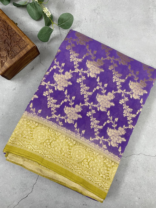 Purple N Green Crepe Georgette Saree