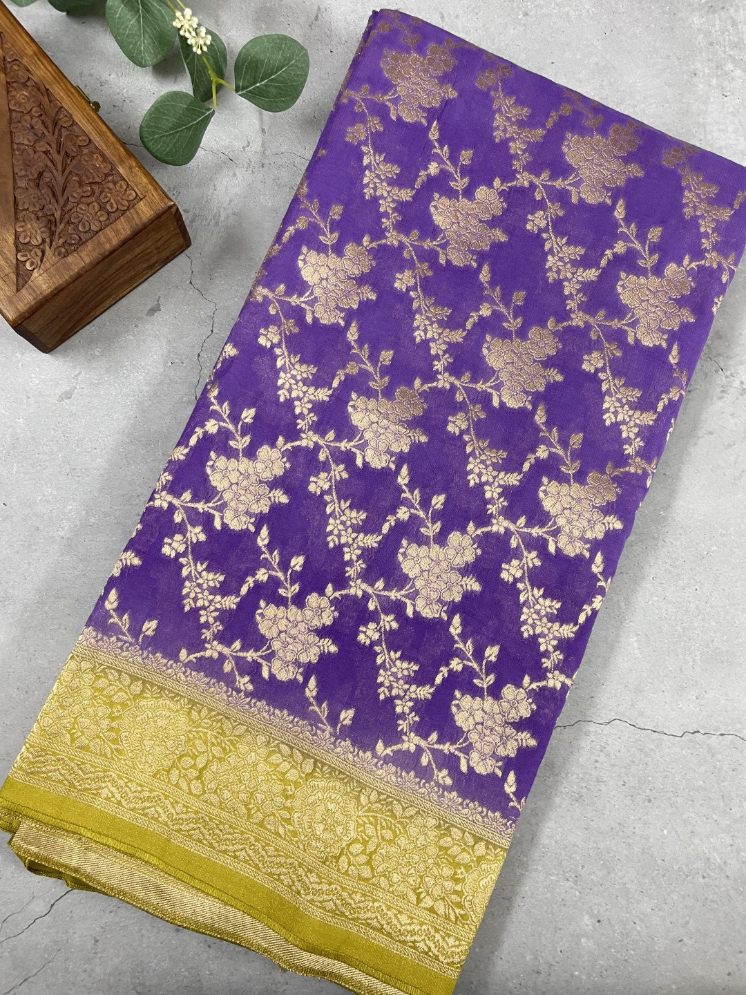 Purple N Green Crepe Georgette Saree