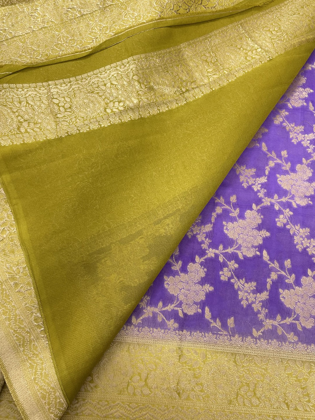Purple N Green Crepe Georgette Saree
