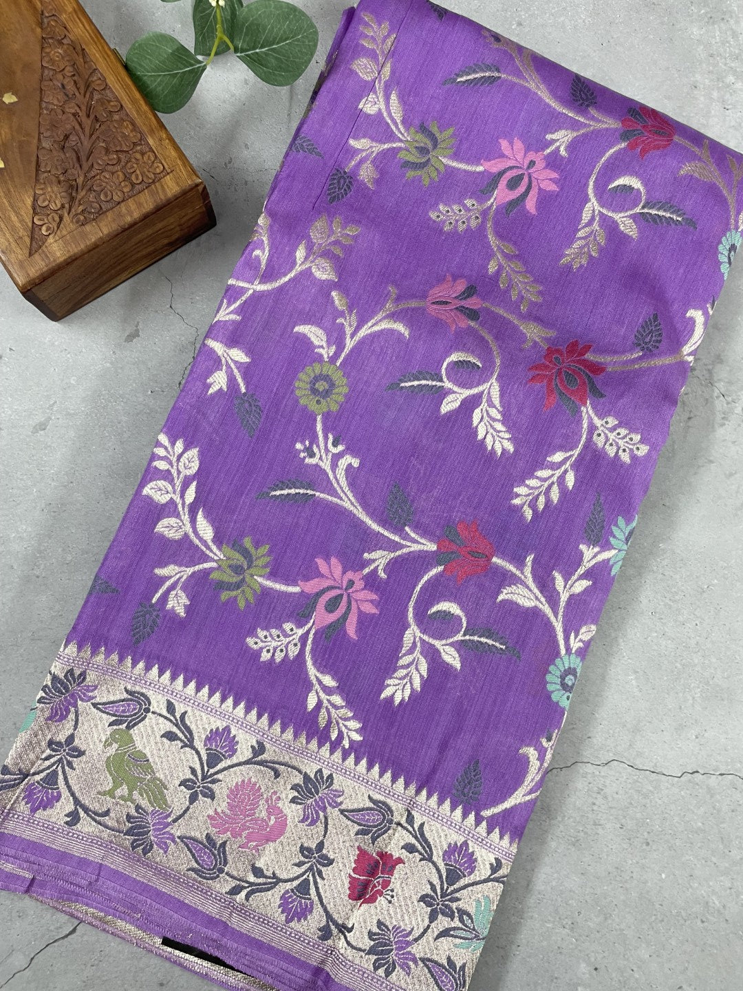 Lavender Meenakari Tussar Gerogette Saree