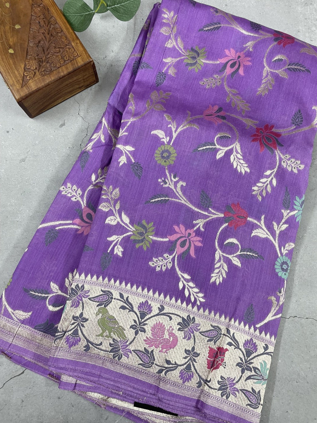 Lavender Meenakari Tussar Gerogette Saree