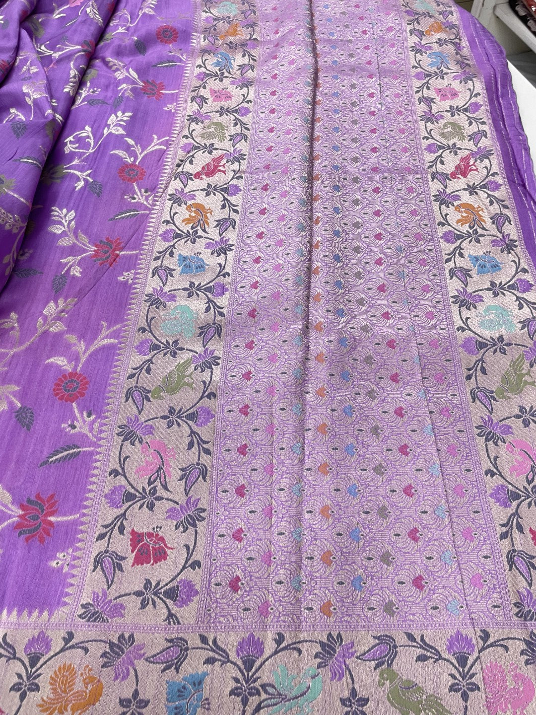 Lavender Meenakari Tussar Gerogette Saree
